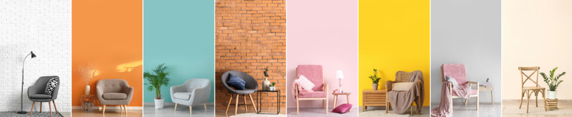 Set of stylish armchairs in minimalist interiors of room