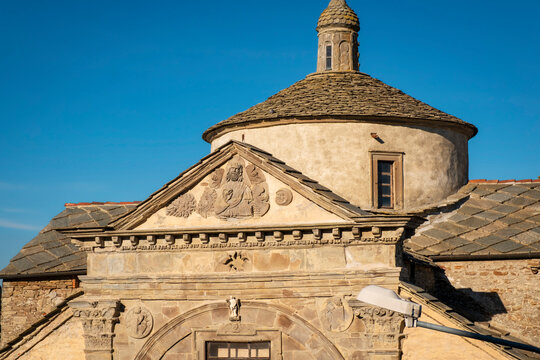 View of the ancient christian church of Roccaverano, small city in the hilly region of Langhe (Piedmont, Northern Italy); this area is world famous for valuable wines and hazelnuts productions.