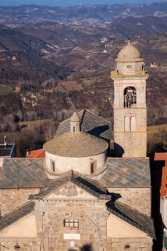 View of the ancient christian church of Roccaverano, small city in the hilly region of Langhe (Piedmont, Northern Italy); this area is world famous for valuable wines and hazelnuts productions.