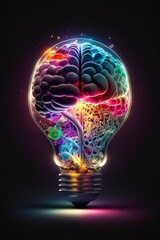 A colorful creative brain inside a light bulb illustration using generative AI