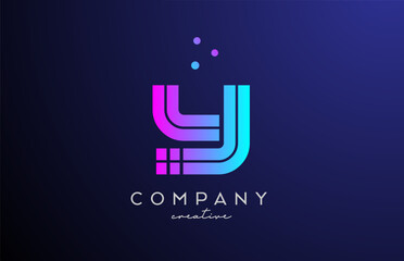 blue pink Y alphabet letter logo with dots. Corporate creative template design for business and company