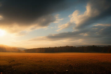 Fototapeta premium A peaceful autumn landscape full of quiet beauty, chiaroscuro, award-winning landscape