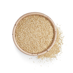 Bowl of amaranth seeds isolated on white background