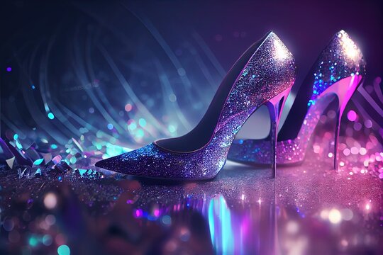 High heel fashion shoes with glitter, Generative AI