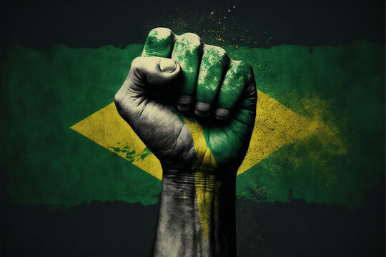 Fist painted in colors of brazil flag, Generative Ai