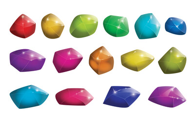 Crystals and natural minerals collection. Cartoon Magic Gemstones set. Game assets. vector illustration