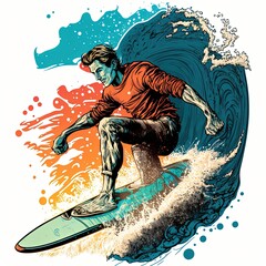 Fototapeta na wymiar Surfer on a surfboard, generative AI