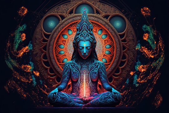 4K resolution or higher, yoga relax chill out dmt visions spirit. Generative AI Technology