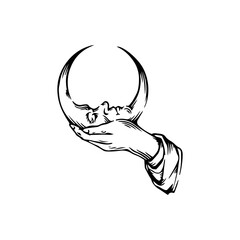 vector illustration of hand holding moon concept