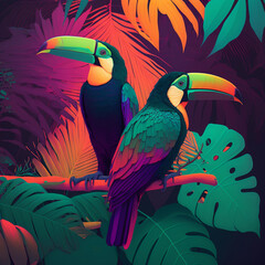 toucan in the jungle. Generative AI.