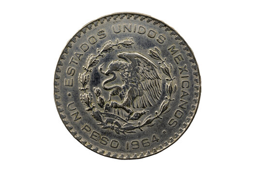 Anverso de la moneda de un peso de 1964, el escudo del águila devorando una serpiente, Estados Unidos Mexicanos