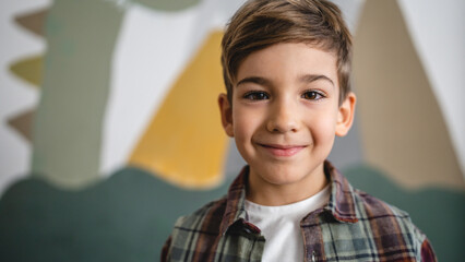 One boy caucasian child six years old kid in his room at home portrait © Miljan Živković