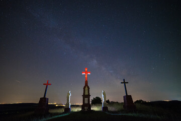Veszpremfajsz calvary at night with the milky way