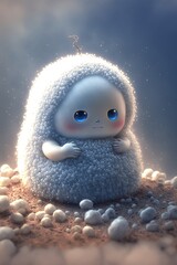 Obraz premium cute tiny snowmann with adorbale face, Generative AI