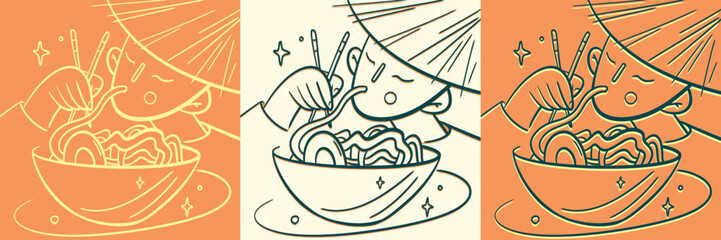Asian food Collection clip art. Samurai with ramen illustration