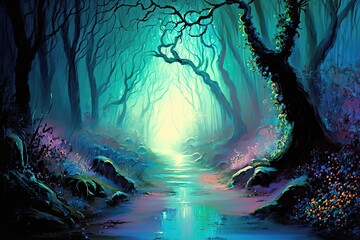 Impressionist Fairy Forest, Night time Mystery and Magic, Fairytale Walk into the Haunted Woods