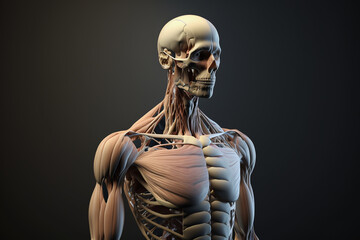 Human anatomy muscular skeleton bone structure for medical purposes and education, detailed muscles and bones