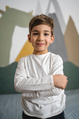 One boy caucasian child six years old kid in his room at home portrait © Miljan Živković