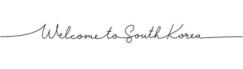 Welcome to South Korea - word with continuous one line. Minimalist phrase illustration. South Korea country - continuous one line illustration.