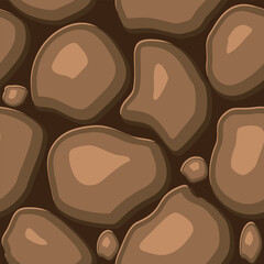 Cartoon game texture, rocks, dirt and ground surface seamless pattern. Game asset wall and environment background