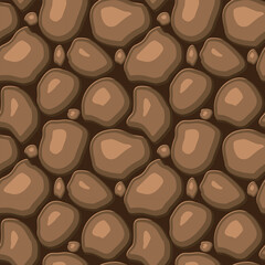Cartoon game texture, rocks, dirt and ground surface seamless pattern. Game asset wall and environment background