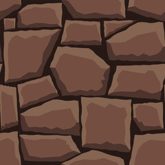 Cartoon game texture, rocks, dirt and ground surface seamless pattern. Game asset wall and environment background