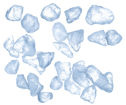 Ice Cubes explosion flying, crystal clear ice wave floating, fall down in air. Ice Brick block cube is frozen water healthy thirsty. White background Isolated high speed shutter, freeze stop motion