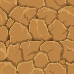 Cartoon game texture, rocks, dirt and ground surface seamless pattern. Game asset wall and environment background