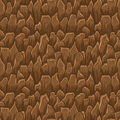 Fototapeta premium Cartoon game texture, rocks, dirt and ground surface seamless pattern. Game asset wall and environment background