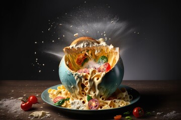 Fototapeta na wymiar An illustration of Italian pasta mixed with various ingredients., AI, Generative