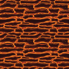 Cartoon game texture, lava surface seamless pattern. Game asset walls and environment background