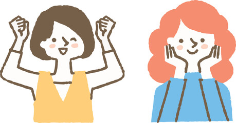 何かに喜んでいる女性_色