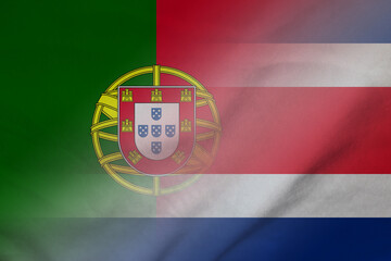 Obraz premium Portugal and Costa Rica national flag transborder relations CRI PRT