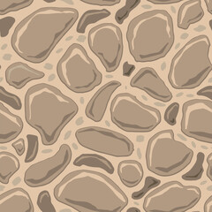 Cartoon game texture, rocks, dirt and ground surface seamless pattern. Game asset wall and environment background
