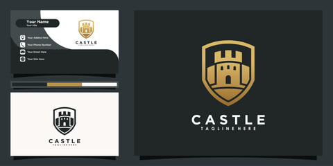 castle logo design inspiration with business card