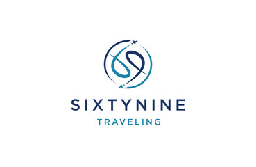 Sixty nine travel logo design template flat vector