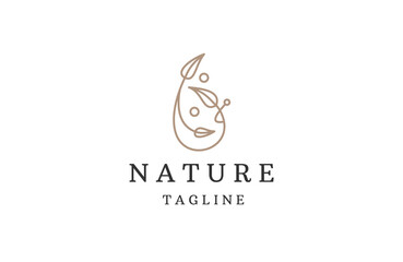 Nature leaf flower with line art style logo design template flat vector