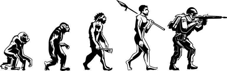silhouette of monkey to human evolution progress