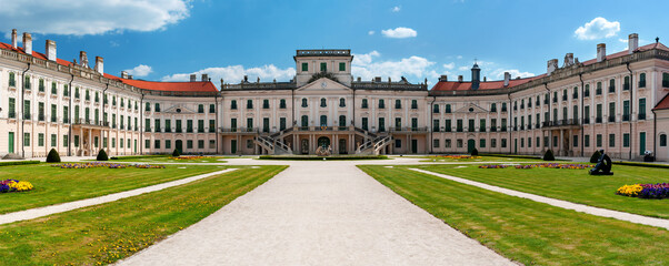 Panoramic view of Esterhazy castle in Fertőd, Hungary.