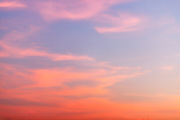 Real amazing sunrise or sunset sky with gentle colorful clouds.