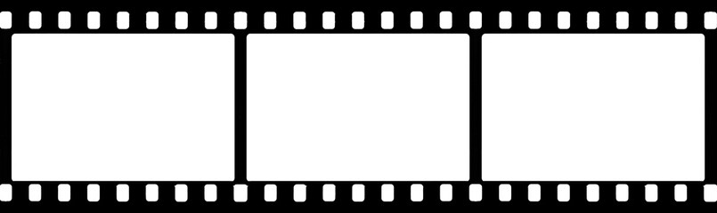 35 mm filmstrip with three frame cells with transparent  background (PNG image) for banners, mockups, designs etc.