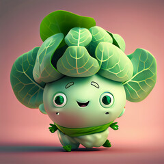 Cute cabbage character, 3D rendering