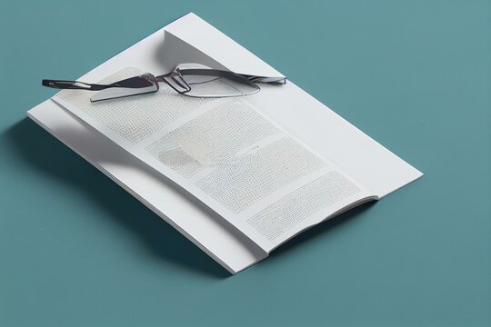 3D Illustration. White open magazine mockup isolated on white background. Generative AI