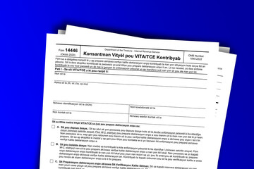 Fototapeta premium Form 14446 (HT) documentation published IRS USA 44258. American tax document on colored