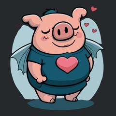 Pig in love. T-shirts design for Valentine’s day, cartoon style