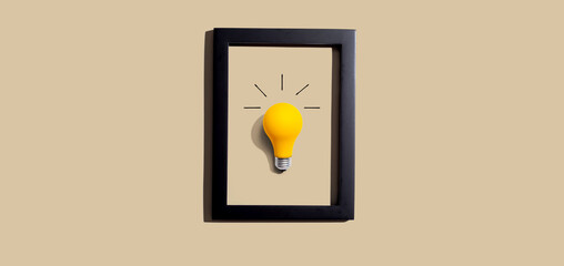 Yellow light bulb inside a frame - inspiration, creativity themes