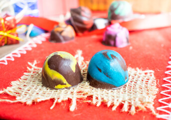 Chocolate truffles and pralines colorful