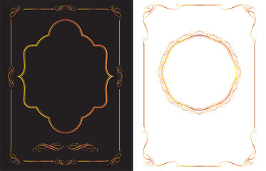表彰状、オリエント柄、アラベスク柄、ダマスク柄の飾り罫ビンテージのフレームのセット、エンブレム