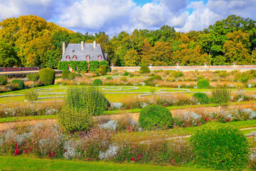 Autumn foliage colors in Loire valley public park with garden, France © Aide