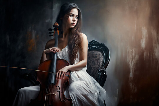 beautiful woman playing cello. Generative AI